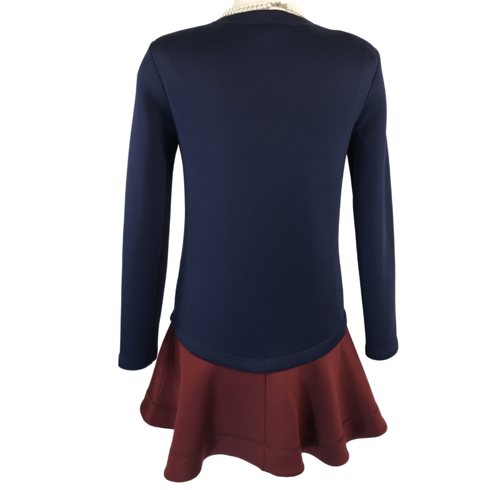 BCBGMaxazria Genesa Flounce Hem Navy Burgundy Color block Mini Dress size Small - Picture 12 of 15